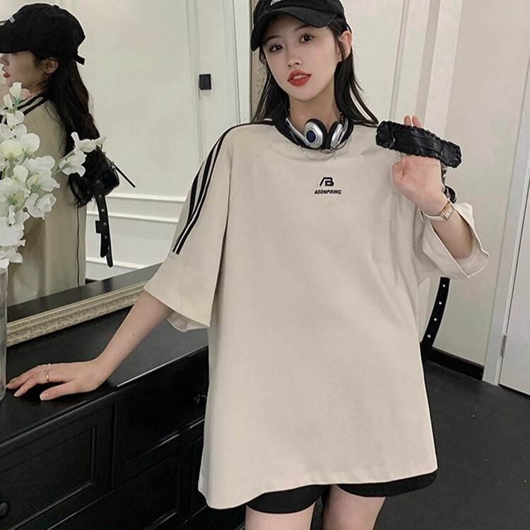 Rakuten - レディース トップス 5分袖 ラウンドネック ワイド かわいい 大人可愛い きれいめ シンプル カジュアル 上品 おしゃれ かっこいい レトロ エキゾチック こなれ感 ラフ メンズライク マニッシュ ボーイッシュ スポーティー ガーリー ルーズ 個性的 クール ベーシック