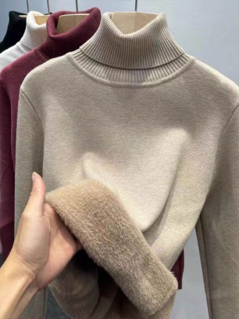 レディース トップス ロンT ニット セーター インナー 裏起毛 長袖 タートルネック タイト スリム 細身..