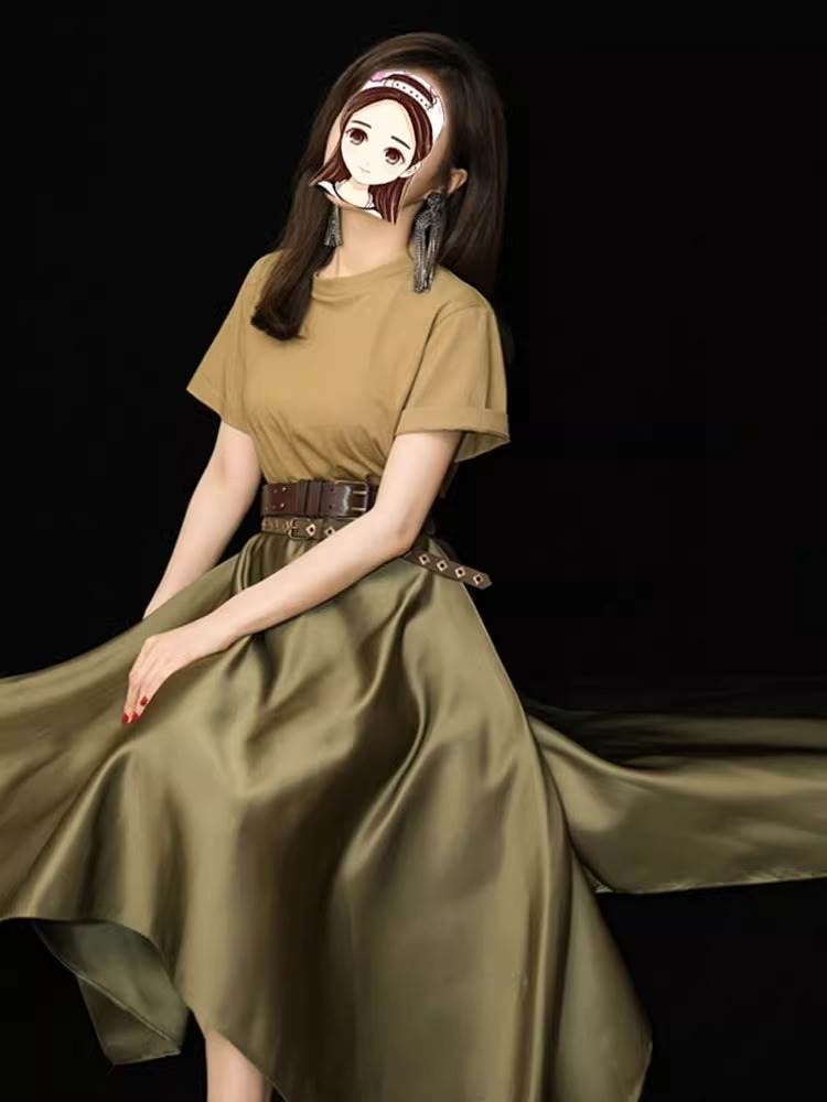レディース スカート カラースカート フレアスカート ロングスカート 膝下 ロング セミフレア Aライン アシンメトリー フォーマル ウエストマーク 異国風 コンサバ 薄手 サテン 大人可愛い きれいめ シンプル 上品 おしゃれ レトロ クール モード系 エレガント モダン