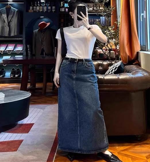 Rakuten - レディース スカート デニム ロング 細身 かわいい 大人可愛い きれいめ カジュアル 上品 おしゃれ かっこいい レトロ アジアン エスニック エキゾチック こなれ感 ラフ メンズライク マニッシュ ボーイッシュ スポーティー ガーリー ルーズ 個性的 クール モード系
