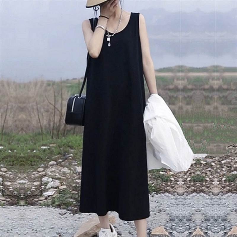 乐天商城 - ワンピース レディース ミモレ丈 ノースリーブ 春夏 夏 ラウンドネック 無地 体型カバー ゆったり 大きいサイズ きれいめ カジュアル ママ 20代 30代 40代 50代 L XL 2XL 3XL 送料無料 ロングワンピース リゾート 旅行 お出かけ