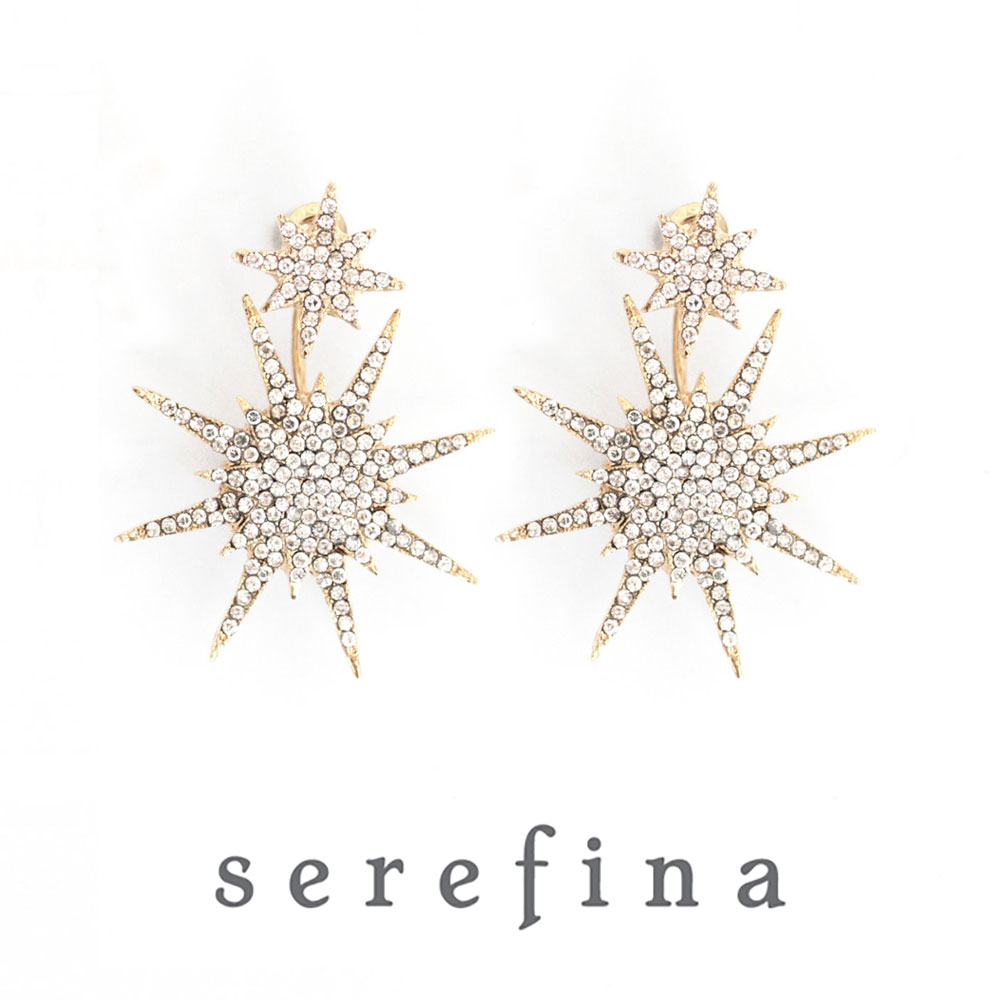 serefina セレフィーナ Gold Pave Medium Starburst Front Back Earrings スターバースト ピアス イヤリング 3Way スタッド 星 ゴールド シンプル カジュアル レディース