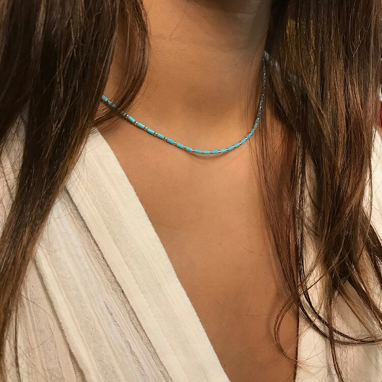 HARPO アルポTurquoise heishi beads and liquid silver necklace ターコイズ ヘイシ ビーズ リキッドシルバーネックレス インディアンジュエリー フランス パリ レディース ハルポ シンプル 金属アレルギー