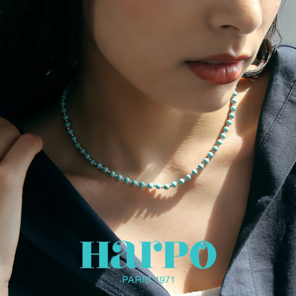 HARPO アルポ【N305】ターコイズラウンドストーン シルバービーズ ネックレス Turquoise round stone and sterling si...