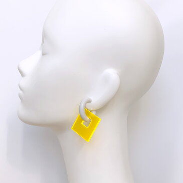 acrylic アクリリック【スクエア大 イエロー】アクリル 樹脂 ガム シリコンゴム イヤリングパーツ 黄色 痛くない 落ちにくい 軽い 坂雅子 masako ban ノンホールピアス イヤーカフ レディース キッズ
