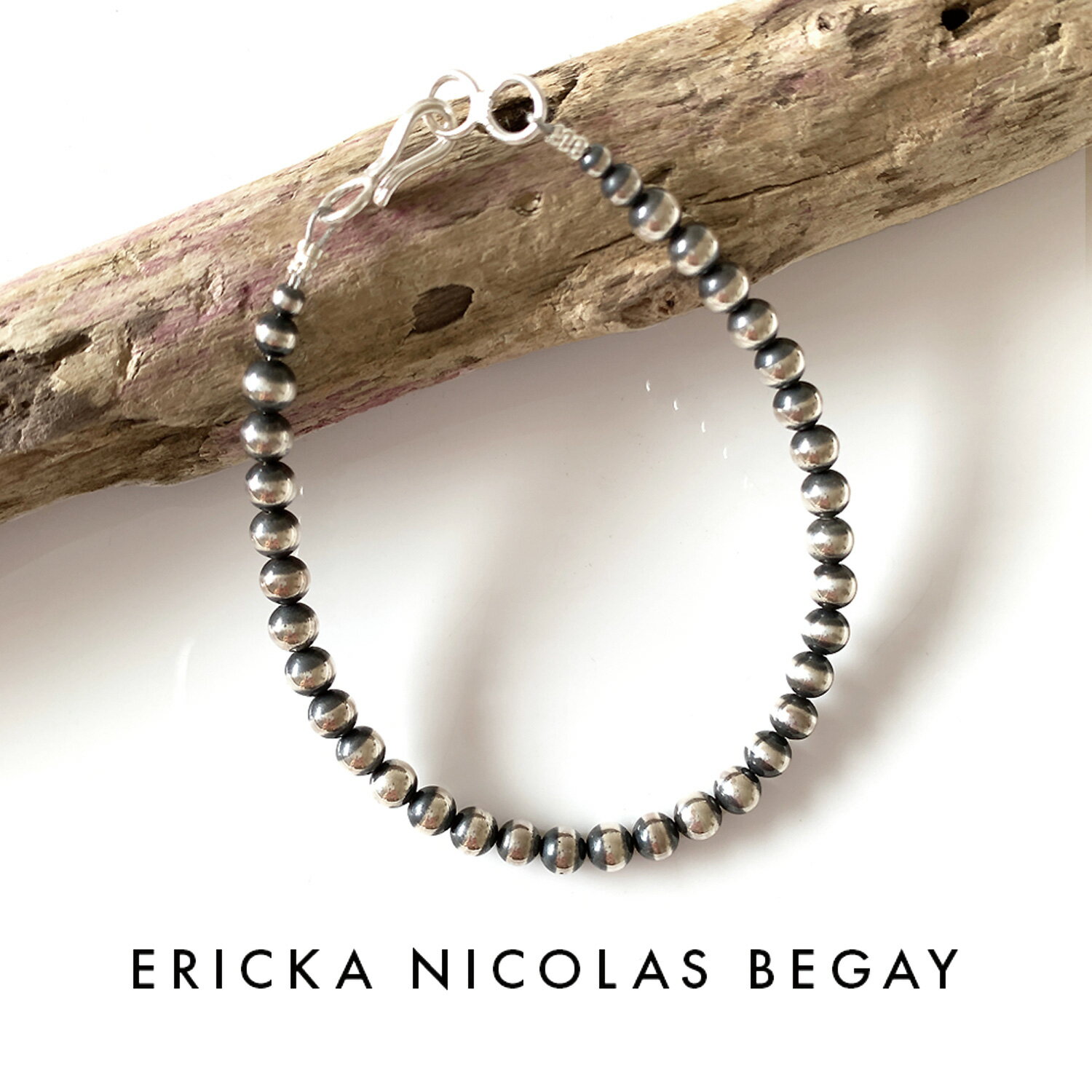 ブレスレット ERICKA NICOLAS BEGAY エリッカ ニコラス ビゲイ【5mm/21cm】Oxidized navajo pearl bracelet オキシダイズド ナバホパール ブレスレット 燻加工 シルバー ボールチェーン インディアンジュエリー フレッドハーヴィースタイル