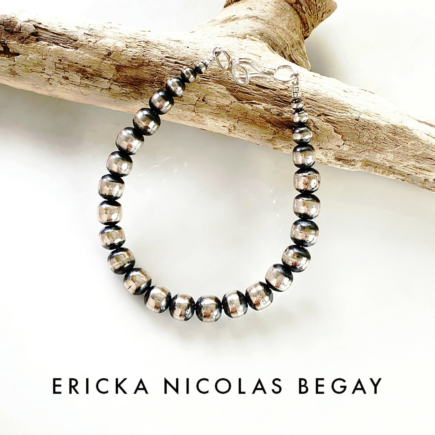 ブレスレット ERICKA NICOLAS BEGAY エリッカ ニコラス ビゲイ【7mm/19cm】Oxidized navajo pearl bracelet オキシダイズド ナバホパール ブレスレット 燻加工 シルバー ボールチェーン インディアンジュエリー フレッドハーヴィースタイル