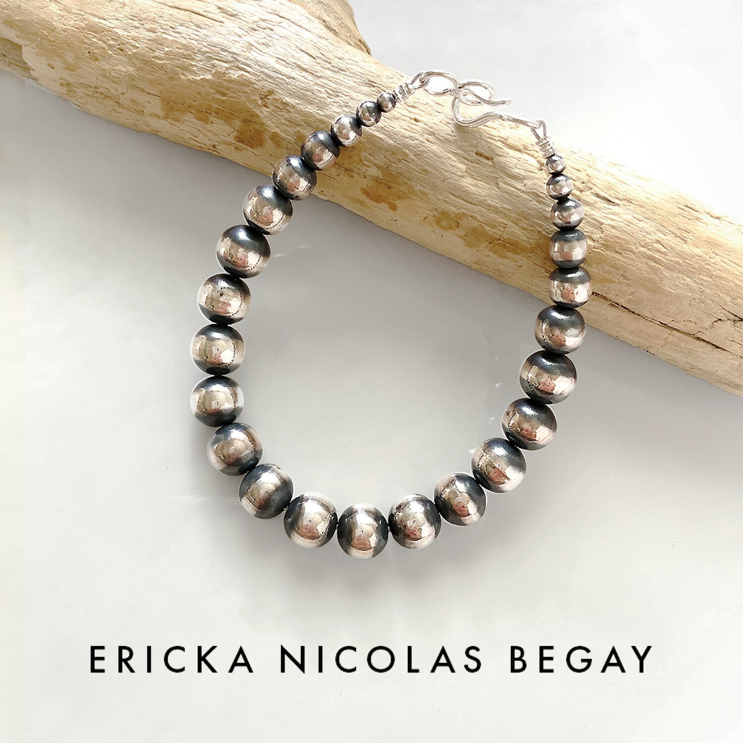 ブレスレット ERICKA NICOLAS BEGAY エリッカ ニコラス ビゲイ【9mm/21cm】Oxidized navajo pearl bracelet オキシダイズド ナバホパール ブレスレット 燻加工 シルバー ボールチェーン インディアンジュエリー