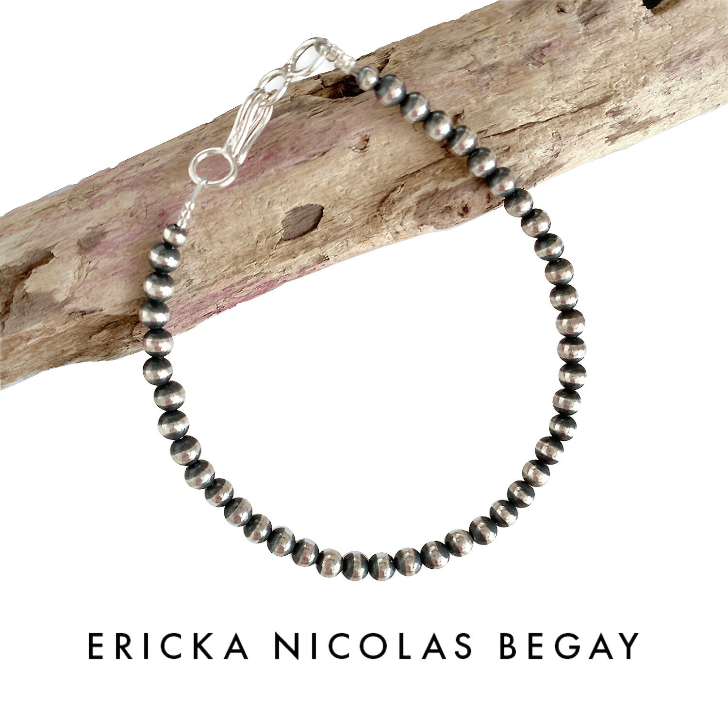 ERICKA NICOLAS BEGAY エリッカ ニコラス ビゲイ【4mm/20cm】Oxidized navajo pearl bracelet オキシダイズド ナバホ…