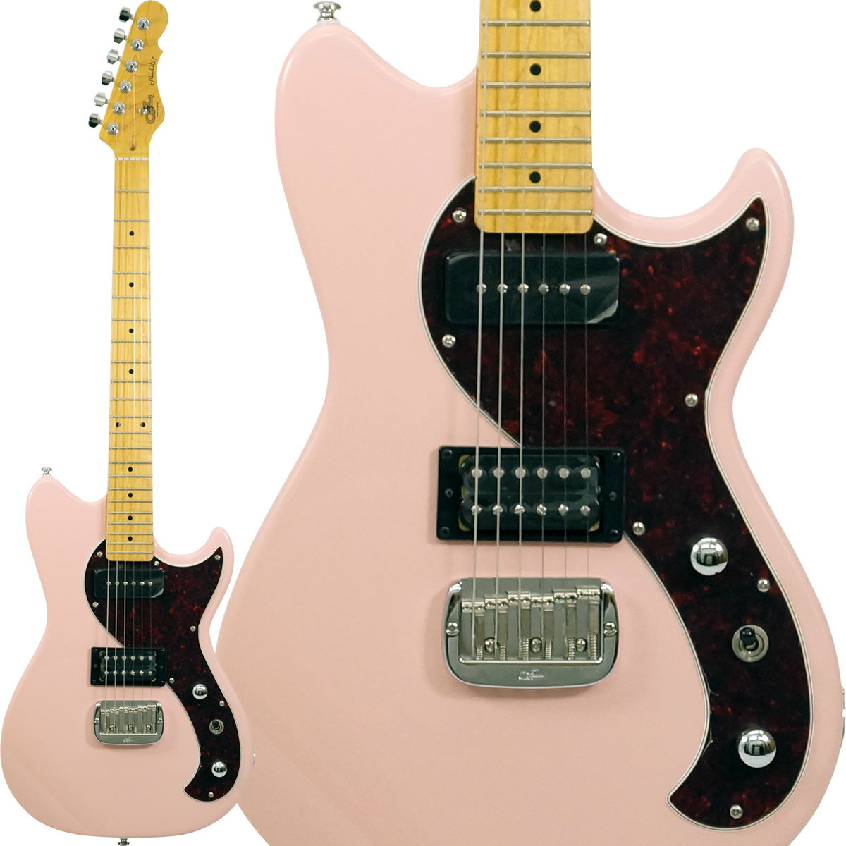 アウトレットSALE特価 G&L トリビュート・シリーズによる個性派モデル「Fallout」をスペシャルプライスにてご用意しました！ 1980年代初頭にレオ・フェンダーが生み出した「G&L SC-2」の特性を受け継ぎつつ、現代的で洗練されたサウンドや質感にも対応するモデルへと進化させたのが「Fallout」です。 Falloutは、レオ・フェンダーがデザインしたオリジナルのSC-2のボディシェイプを基本に、快適でサステイン豊かなG&L Saddle Lockブリッジの搭載をはじめ、12”R指板にミディアム・ジャンボ・フレット等、演奏性に優れたスペックを備えています。 ピックアップにはPaul Gagon氏によるP90タイプ＆ハムバッカーを搭載し、トーンのPUSH/PULLによってコイルタップも可能となっており、幅広いサウンドヴァリエーションを実現しています また、SC-2はピックガード無しでしたが、Falloutではボディ形状に完璧に調和する流線型のピックガードを搭載している点も見逃せないポイント。加えて、80年代のスタイルをより洗練された解釈のもと、Fallout専用にデザインされたヘッドストック形状によって、全体的な美観も大きく向上しています。 滅多にお目に掛かれない特価品ですので、この機会をお見逃しの無いように！ ※ご注意ください： 塗装面に僅かな傷があるアウトレット特価品となります。その為、外観部に関しての保証はございませんが、演奏面においては通常新品と変わりなくメーカー保証が受けられますので、安心してお使いいただけます。 【G&Lについて】 1980年に、レオ・フェンダー（Leo Fender）とジョージ・フラートン（George Fullerton）によって設立されたブランド「G&L」（レオとジョージのイニシャルから）。数々の名器を世に排出し、今尚、世界中のギタリスト＆ベーシストに愛され続けています。 CONSTRUCTION: bolt-on SCALE: 25 1/2" PICKUPS: Paul Gagon-designed Alnico pickups, G&L AP4285B P-90 in neck position and G&L AW4470B humbucker in bridge positon BODY WOOD: Poplar NECK WOOD: Hard-Rock Maple with Maple fingerboard NECK WIDTH AT NUT: 1 5/8" NECK RADIUS: 12" NECK PROFILE: medium C FRETS: 22 medium jumbo, nickel TUNING KEYS: 18:1 ratio, sealed-back BRIDGE: G&L Saddle Lock™ CONTROLS: 3-position pickup selector, volume, tone with push/pull coil tap ソフトケース付き