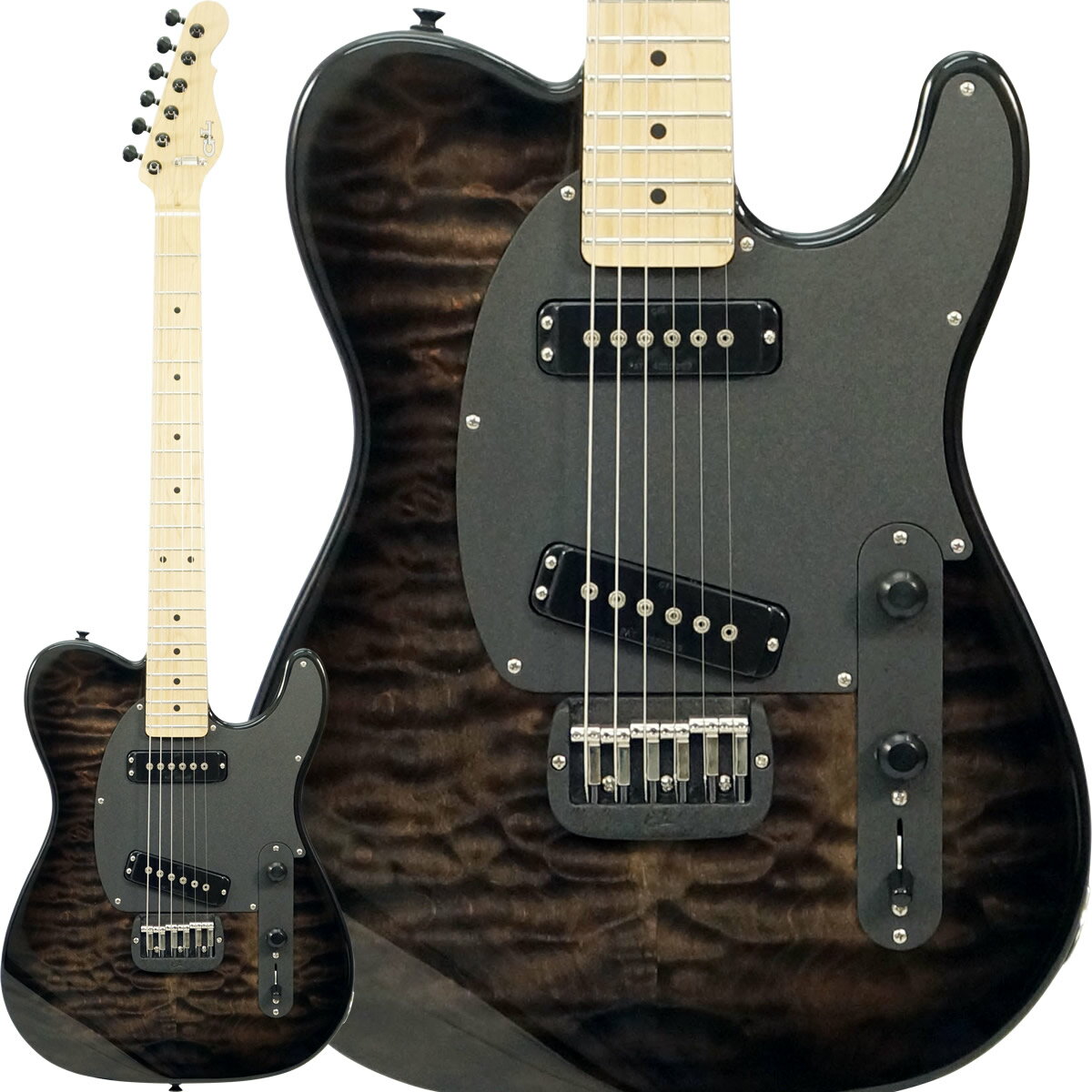 アウトレットSALE特価 美しいキルテッド・メイプルをトップに配した、G&L USA カスタムショップ製の「Custom Shop ASAT Special」をスペシャルプライスにてご用意しました！非常に希少なカスタムショップ製モデルを特別価格でご用意できること自体が奇跡的です！ G&L ASAT Special は、G&Lを象徴する1本であり、多くの人々から「レオ・フェンダーによる究極のシングルカッタウェイ・ギター」と評されています。 そしてこちらのカスタムショップ・モデルは、そんな ASAT Special を基本に、極上のキルテッド・メイプルTOPを高級感溢れるエボニー・バースト・グロスで仕上げ、ボディーバックは艶消しのカラーを採用した精悍な魅力あふれる逸品です。ボディーバックには、マホガニー寄りでありながら軽くて扱いやすく（3.15kg）、現代的に整理された中域重視のサウンドが特徴のオクメを採用する事で、メイプルトップとの組み合わせによる、明瞭で反応が速く、扱いやすい万能型モダンサウンドを生み出します。 ピックアップには、ジャンボサイズのシングルコイルMFD（Magnetic Field Design）を搭載。各ピックアップは、浅くて幅の広いコイル構造を持つナローボビン設計となっており、P-90やジャズマスタータイプのピックアップに通じる特性を備えつつ、MFDならではの原理によって、より力強い低域と、倍音豊かで明るく抜けの良い高域を実現しています。 さらに、革新的なSaddle-Lockブリッジを採用し、弦振動をボディのエンドグレインへダイレクトに伝えることで、驚くほどの鳴りとレスポンスを生み出しています。その結果、力強いトゥワンギーなサウンドから、鋭いブルーストーン、さらにはスムーズなジャズトーンまでをカバーする「万能ギター」へと。 滅多にお目に掛かれない特価品ですので、この機会をお見逃しの無いように！ ※ご注意ください： 塗装面に僅かな傷があるアウトレット特価品となります。特にサイドバックは艶消し仕様となっている為、僅かな塗装ムラ（画像参照：ネックジョイント部角）や、画像に捉えられない僅かな擦りキズがありますので、予めご了承下さい。その為、外観部に関しての保証はございませんが、演奏面においては通常新品と変わりなくメーカー保証が受けられますので、安心してお使いいただけます。 【G&Lについて】 1980年に、レオ・フェンダー（Leo Fender）とジョージ・フラートン（George Fullerton）によって設立されたブランド「G&L」（レオとジョージのイニシャルから）。数々の名器を世に排出し、今尚、世界中のギタリスト＆ベーシストに愛され続けています。 Made in Fullerton, California, USA | The Birthplace of Bolt-on MODEL: ASAT Special SERIAL NUMBER: CS2502006 WEIGHT: 3.15kg BODY BODY WOOD: Okoume with Quilted Maple Top BODY FINISH: Ebony Burst Gloss, Satin "Frost" Back BRIDGE: Saddle-Lock KNOBS: Knurled Dome-top Black TRIM PARTS: Chrome Pickguard Screws, Black PICKGUARD: Black Crinkle Finish BODY OTHER: Front Contour NECK NECK PROFILE: Modern Classic - 1 11/16" Nut Width, 1 5/8" String Spacing, 9.5" Radius .820" depth at first fret, .870" depth at 12th fret (+/- .015" tolerance upon completion) NECK WOOD: Hard-rock Maple with matching fingerboard NECK FINISH: Natural Satin Finish NUT: Bone FRETS: Medium Jumbo TUNERS: Kluson NECK OTHER: Black Face Dots, Model Logo Delete ELECTRONICS NECK PICKUP: G&L MFD Jumbo single-coil (Black) BRIDGE PICKUP: G&L MFD Jumbo single-coil (Black) CONTROLS: 3-position blade selector, volume, tone Custom Shop Deluxe Gig Bag 付属