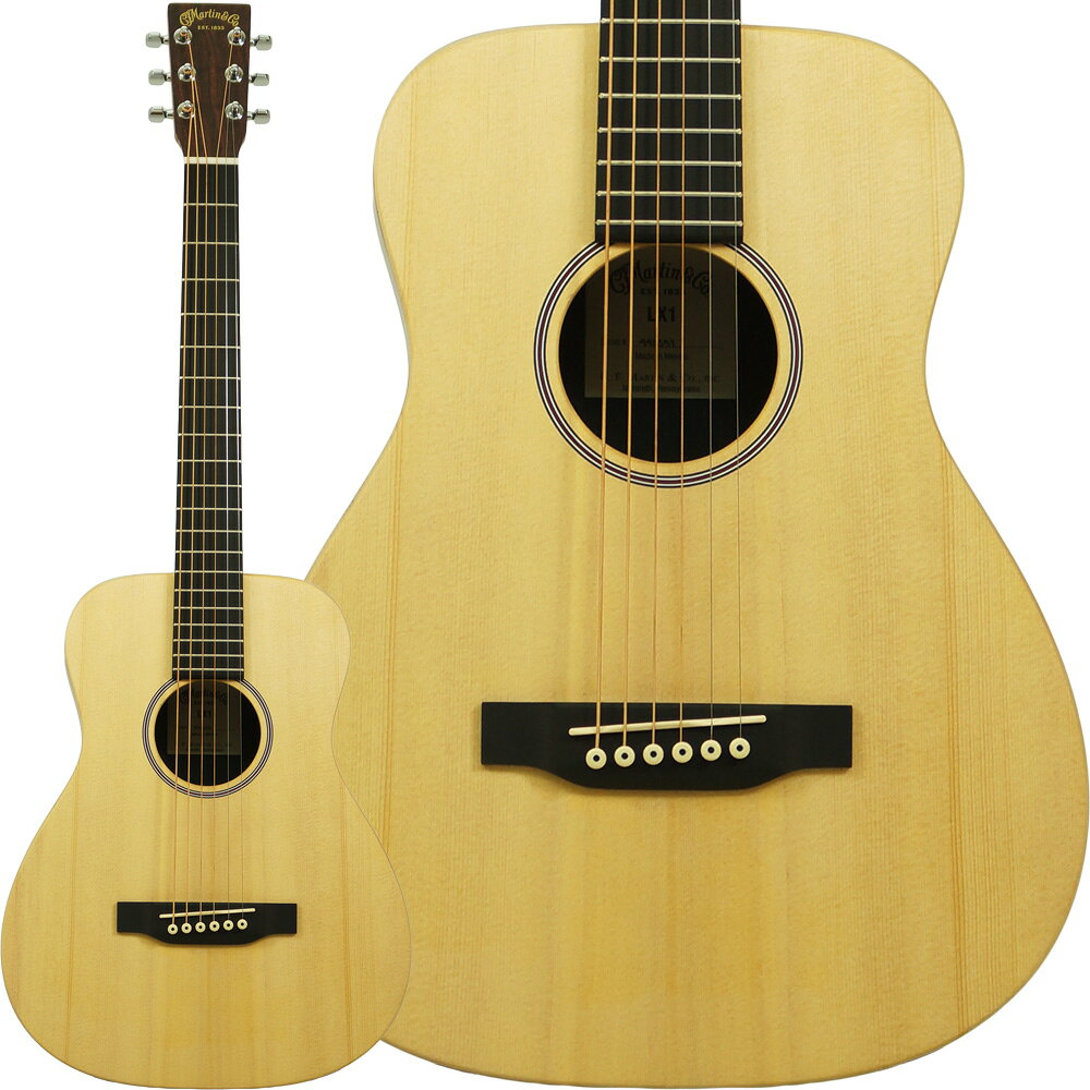 小さなマーティン、リトル・マーティン。 Little Martin®は、Martinのラインナップの中で最もコンパクトなギターですが、その音色、品質、そして多用途性は驚くほど豊かです。LX1モデルは、ソリッド・スプルース・トップと、マホガニーの高圧ラミネート（HPL）バック＆サイドを採用しています。 旅行用ギターとしてはもちろん、学生の練習用や、自宅やキャンプファイヤーのそばで気軽に演奏するのにも最適です。また、このモデルにはサステナブルな認証を受けた木材が使用されています。 ※画像はサンプルです。製品の特性上、杢目・色合いは1本1本異なります。予めご了承下さい。 Body Size: Modified 0-14 Fret Top Material: Spruce Finish Top: Hand-Rubbed Back Material: HPL Side Material: HPL Back and Side Finish: None Bracing Pattern: X-Brace Brace Shape: Non-Scalloped Neck Material: Rust Birch Laminate Neck Shape: Modified Low Oval Neck Taper: Standard Taper Construction: Mortise & Tenon Neck Joint Fingerboard Width at Nut: 1 11/16'' Scale Length: 23'' Electronics:No ギグケース付き