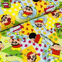 クレヨンしんちゃん(チョコビ柄/サックス地/黄色)プリントオックス生地■10cm単位■