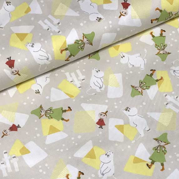 ムーミン アニメーション幾何柄 オックス生地《10cm単位価格・110cm幅・コットン100％・薄グレー》メー..