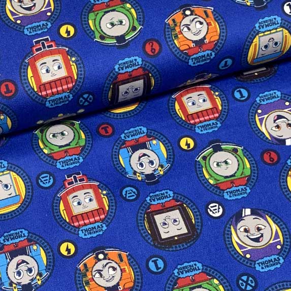 きかんしゃトーマス【サークル柄/ブルー】オックス生地 ■10cm単位■※3個以上で販売します。