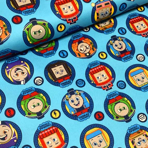 きかんしゃトーマス【サークル柄/サックス】オックス生地 ■10cm単位■※3個以上で販売します。