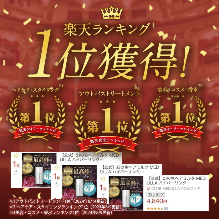 【楽天スーパーSALE】＼10%OFF／ LDK3冠受賞！ 楽天週間ランキング1位！ メデュラ ハイパーリンクセラム MEDULLA ヘアミルク 洗い流さない トリートメント アウトバス 洗い流さないトリートメント アウトバストリートメント ヘアトリートメント ヘアケア ダメージ ケア 補修