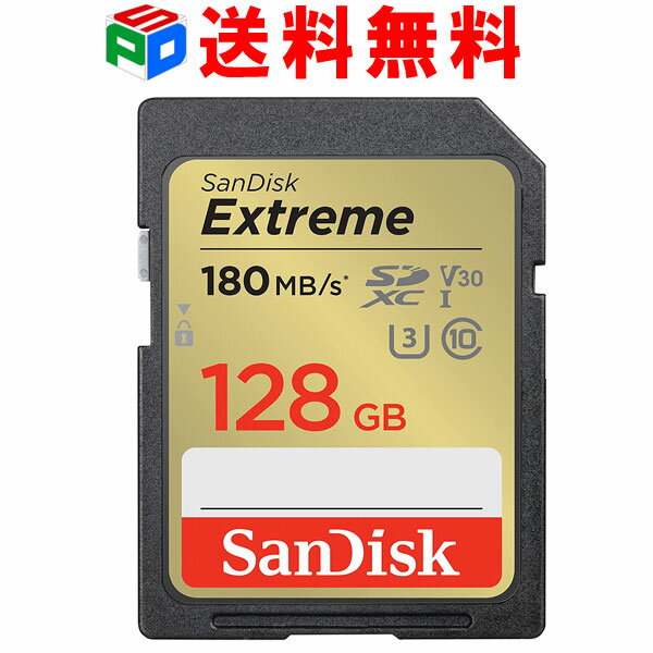 SDXC カード 128GB SDカード Extreme UHS-I U3 V30 4k対応 class10 SanDisk サンディスク R:180MB/s W:90MB/s 海外パッケージ 送料無料 SDSDXVA-128G-GNCIN