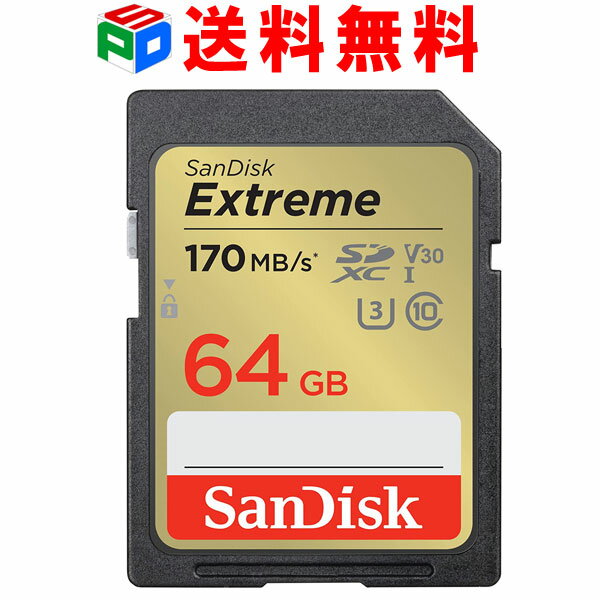 SDXC  64GB Extreme UHS-I U3 V30 4kб class10 SanDisk ǥ Ķ®R:170MB/s W:80MB/s ѥå ̵ SDSDXV2-064G-GNCIN