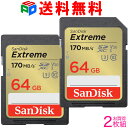 【30日限定ポイント5倍】お買い得2枚組 SDXC カード 64GB Extreme UHS-I U3 V30 4k対応 class10 SanDisk サンディスク 超高速R:170MB/s W:80MB/s 海外パッケージ 送料無料 SDSDXV2-064G-GNCIN