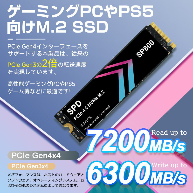 SPD SSD 2TB M.2 2280 PCIe Gen4x4 NVMe ����ե�����Ǯ�������դ� ����PS5/ PS5ư���ǧ�Ѥ� R:7200MB/s W:6300MB/s ���ѵ��� ���� ���� SP800-2TNGH��5ǯ�ݾڡ�����������̵��