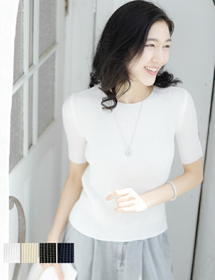 3-Quarter Sleeves - スペッチオ 五分袖 ブラウス プリーツ Tシャツ レディース 半袖 体型カバー 春 夏 秋 S/M/L/LL/3L/4L 3-31号【SPECCHIO 公式店】フォーマル きれいめ おしゃれ 大きいサイズ 30代 40代 50代 60代