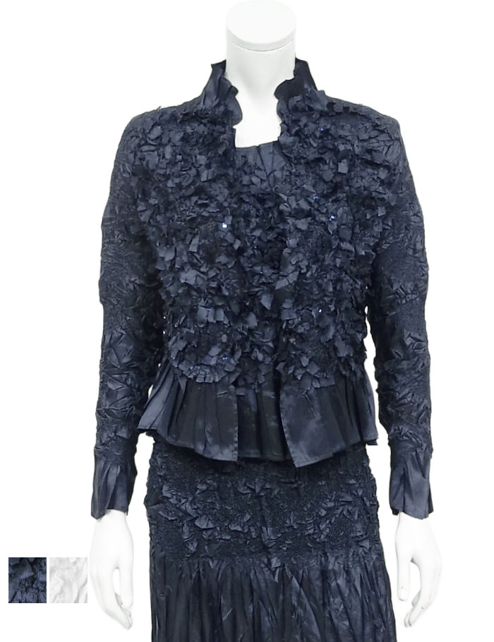 スペッチオ 華やか プリーツ ボレロ 長袖 ネイビー ホワイト ボレロ ジャケット 体型カバー 細見え S/M/L/XL/3L/4L 3-27号【SPECCHIO 公式店】フォーマル ジャケット レディース 大きいサイズ ビジネス きれいめ 母の日