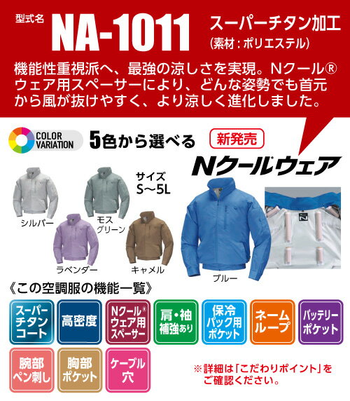 空調服 NA-1011 シルバー 【サイズ3L】 NSP 服単品（バッテリー・ファン別） ポリ スーパーチタン加工　 立襟 Nクールウェア #熱中症 暑さ対策グッズ スポーツ アウトドア 屋外 外仕事 現場