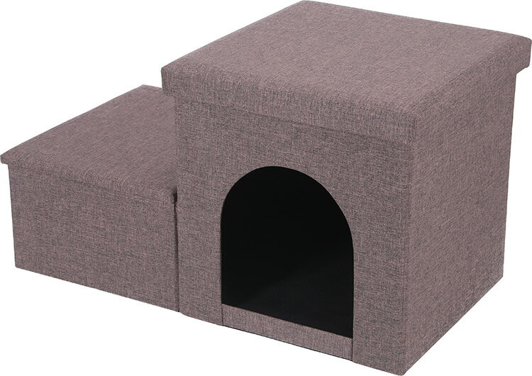 FJ 収納付きペットステップ＆ハウス チャコール チャコール [53725]#ペット 犬 猫 ハウス 家具 インテリア おしゃれ 不二貿易