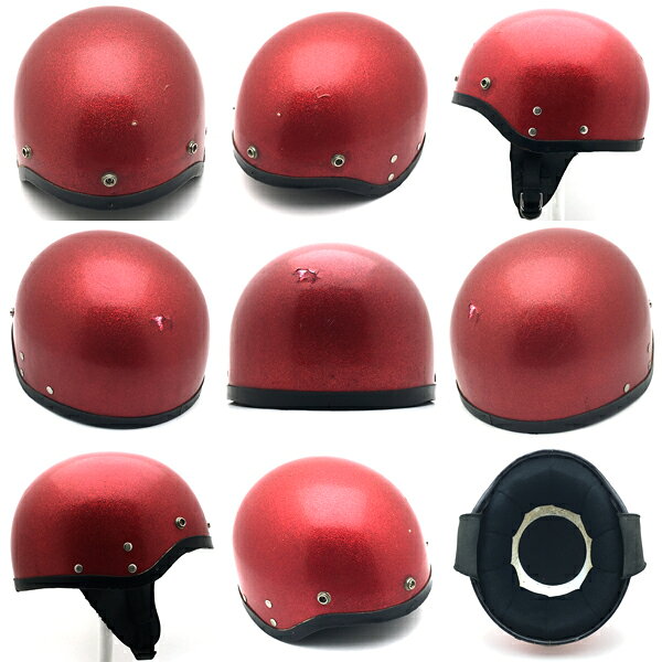 SPEED ADDICT 楽天市場店の60's HIROTAKE ARAI RED METALFLAKE 56cm 【海外直輸入中古品】ハーフヘルメット半キャップ半帽半ヘルアライレッド赤色ラメメタルフレークSサイズ｜アングル2