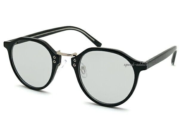METAL BRIDGE CROWN PANTO BOSTON SUNGLASS(メタルブリッジクラウンパントボストンサングラス)BLACK/SILVER × LIGHT GRAY 黒縁眼鏡 伊達メガネ パント型 モード クラシック フランス ドライブ 日除け アウトドア ユニセックス 細め