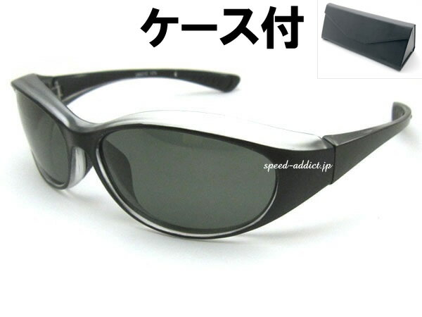 BIKER SHADE WIND GUARD（バイカーシェードウインドガード）艶消しBLACK/CLEAR × 偏光GREEN メガネケース BLACK マットブラック偏光レンズアウトドア海ドライブ自転車運転ゴルフ釣りフィッシングマラソンジョギング