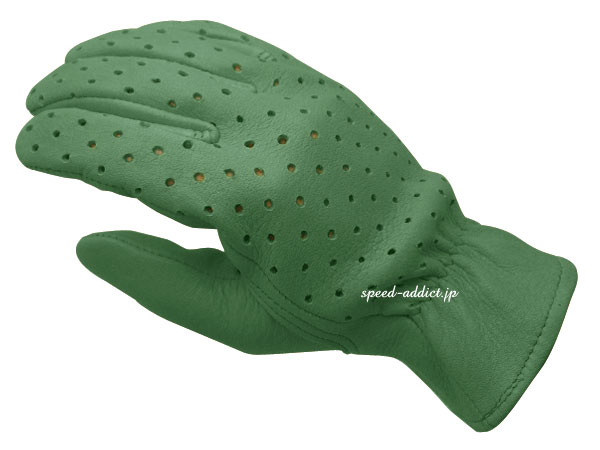 楽天SPEED ADDICT 楽天市場店CHURCHILL GLOVE PUNCHING CA（チャーチルグローブパンチングCA）GREEN 緑グリーン裏地なし裏地無し鹿革ディアスキン本革防風防春用春夏用サマーグローブ穴付き穴あき耐風定番バイク用手袋レザーグローブアメリカ製usa製シンプルメンズ