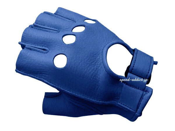 楽天SPEED ADDICT 楽天市場店CHURCHILL GLOVE FINGERLESS OT（チャーチルグローブフィンガーレスOT）ELECTRIC BLUE エレクトリックブルー青色指なしタフ頑丈鹿皮本皮レーシングドライブモーターサイクルレザー裏地なし穴あきショートカット春用