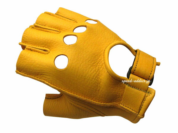 CHURCHILL GLOVE FINGERLESS OT（チャーチルグローブフィンガーレスOT）GOLD 金色ゴールド黄色イエロー鹿革本革春用春夏用サマーグローブ穴付き穴あき指切り指ぬき指なし指無しハーフフィンガーハーフグローブバイク用手袋レザーグローブ