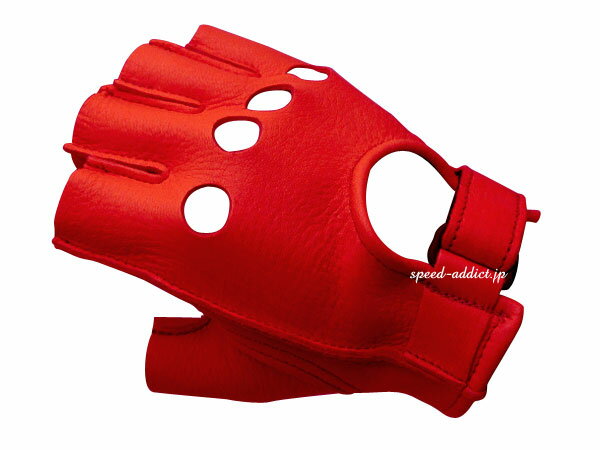 CHURCHILL GLOVE FINGERLESS OT（チャーチルグローブフィンガーレスOT）RED 赤レッド鹿革本革春用春夏用サマーグローブ穴付き穴あき指切り指ぬき指なし指無しハーフフィンガーハーフグローブバイク用手袋レザーグローブサバゲーコスプレ