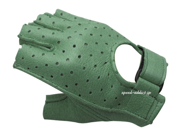 CHURCHILL GLOVE PUNCHING FINGERLESS OTA（チャーチルグローブパンチングフィンガーレスOTA）GREEN 緑グリーン鹿革ディアスキン本革春用春夏用サマーグローブ穴付き穴あき指切り指ぬき指なし指無しハーフフィンガーグハーフローブ男性用