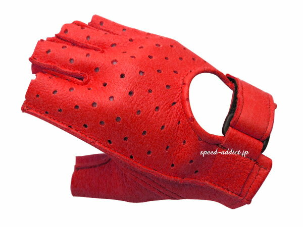 楽天SPEED ADDICT 楽天市場店CHURCHILL GLOVE PUNCHING FINGERLESS OTA（チャーチルグローブパンチングフィンガーレスOTA）RED 赤レッド鹿革ディアスキン本革春用春夏用サマーグローブ穴付き穴あき指切り指ぬき指なし指無しハーフフィンガーハーフグローブアメリカ製