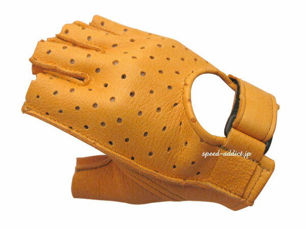 楽天SPEED ADDICT 楽天市場店CHURCHILL GLOVE PUNCHING FINGERLESS OTA（チャーチルグローブパンチングフィンガーレスOTA）TAN タン淡茶色鹿革ディアスキン本革春用春夏用サマーグローブ穴付き穴あき指切り指ぬき指なし指無しハーフフィンガーグハーフローブメンズ