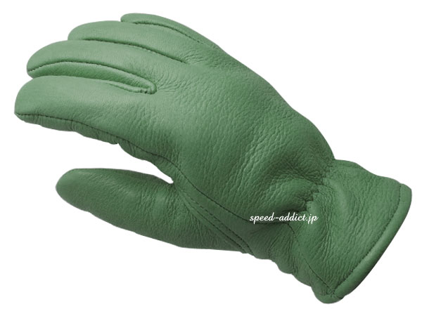 CHURCHILL GLOVE（チャーチルグローブ）GREEN 緑グリーン裏地なし裏地無し鹿革鹿皮ディアスキン本革本皮防風防雨防春用夏用春夏用秋用耐風耐雨定番バイク用手袋レザーグローブアメリカ製usa製シンプル男性用メンズ男女兼用ユニセックス