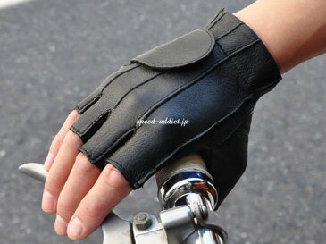 NAPA FINGERLESS GLOVE 525GP(ナパフィンガーレスグローブ525GP) 指切り指ぬき指なし指無しハーフフィンガーハーフグローブ黒blackブラック鹿革ディアスキン本革春用夏用春夏用スマホ対応バイク用手袋レザーグローブサバゲーコスプレ