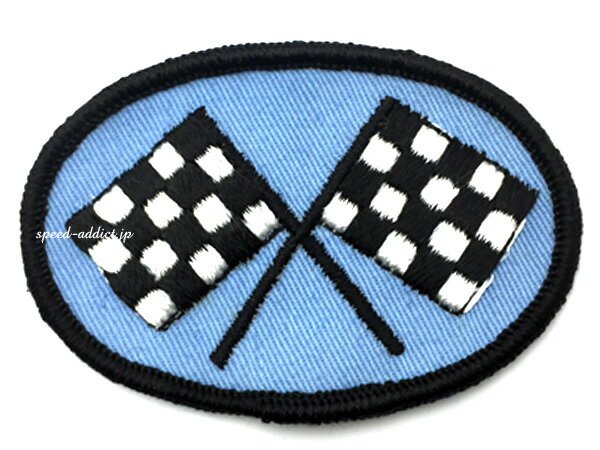 60's VINTAGE CHECKER FLAGS WAPPEN（60sビンテージチェッカーフラッグワッペン）BLUE 【海外直輸入新古品】青ブルー当時物usa製アメリカ製アイロン刺繍nascarナスカーindy 500インディ500indy carインディカーswingsterスイングスター