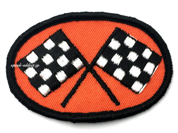 60's VINTAGE CHECKER FLAGS WAPPEN（60sビンテージチェッカーフラッグワッペン）ORANGE 【海外直輸入新古品】オレンジusa製アメリカ製ロッカーズmodsモッズvespaベスパbsaノートンducatimv agsutabmw旧車オープンカーアメカジ古着50s70s