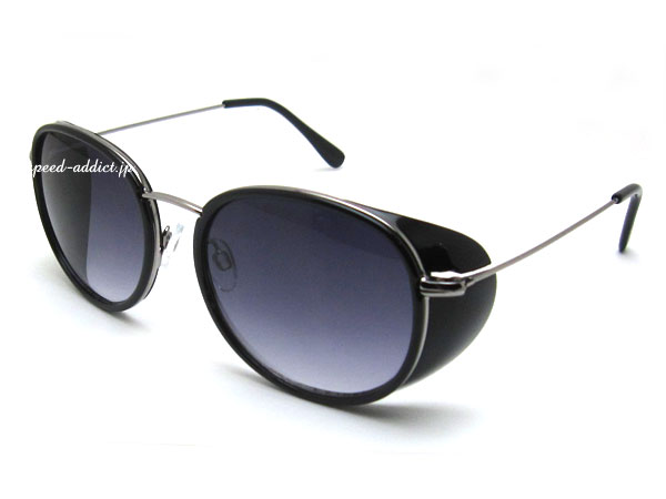 30's STYLE SIDE COVER ROUND SUNGLASS（30sスタイルサイドカバーラウンドサングラス）SILVER × SMOKE HALF 丸メガネ丸眼鏡丸めがねロイド眼鏡スタイリッシュレトロクラシカル昭和スリム30年代テンプル男女兼用