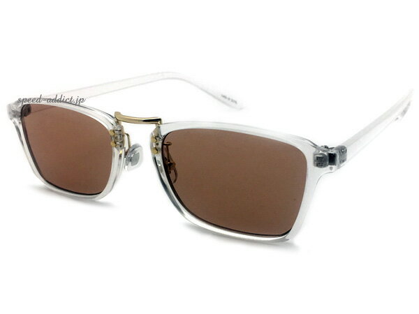 SQUARE BRIDGE SUNGLASS（スクエアブリッジサングラス）CLEAR × LIGHT BROWN スクエアブリッジクリア透明フレームスケルトンライトブラウン茶伊達メガネ眼鏡めがねuv紫外線カット花粉症男女兼用イタリアンデザイン