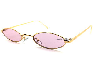 METAL NARROW OVAL SUNGLASS（メタルナローオーバルサングラス）GOLD × PINK ゴールド金ピンクカラーレンズ伊達眼鏡メガネめがねメタルフレーム細長横長シェイププチプラメンズレディースuvカットアイウェア流行