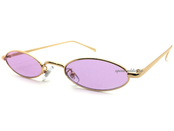 METAL NARROW OVAL SUNGLASS（メタルナローオーバルサングラス）GOLD × PURPLE ゴールド金パープル紫カラーレンズ伊達眼鏡メガネめがねメタルフレーム細長横長シェイププチプラ男女兼用ユニセックス紫外線カット