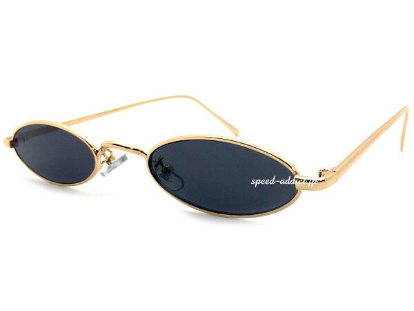 METAL NARROW OVAL SUNGLASS（メタルナローオーバルサングラス）GOLD × SMOKE ゴールド金スモークレンズ伊達眼鏡メガネめがねメタルフレーム細長横長シェイプ紫外線カットアイウェアメンズレディースオーバル型