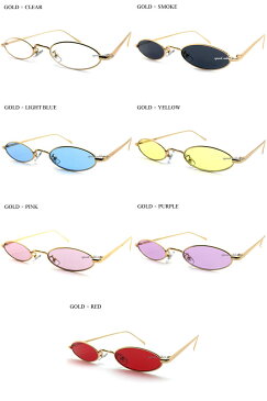 【SALE!!6/14(日)17時まで】METAL NARROW OVAL SUNGLASS（メタルナローオーバルサングラス）GOLD × CLEAR ゴールド金クリアレンズ透明伊達眼鏡メガネめがねメタルフレームオーバルシェイプ細長横長メンズレディース紫外線カットアイウェア