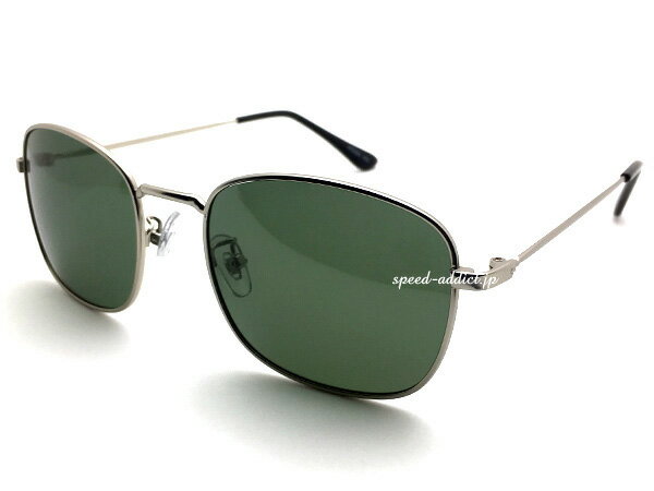 POLARIZED METAL SQUARE SUNGLASS（偏光メタルスクエアサングラス）艶消しSILVER × 偏光DARK GREEN マットシルバーダークグリーンカラーレンズ眼鏡メガネめがねバイカーシェードbikershade西日ツーリング釣りuv